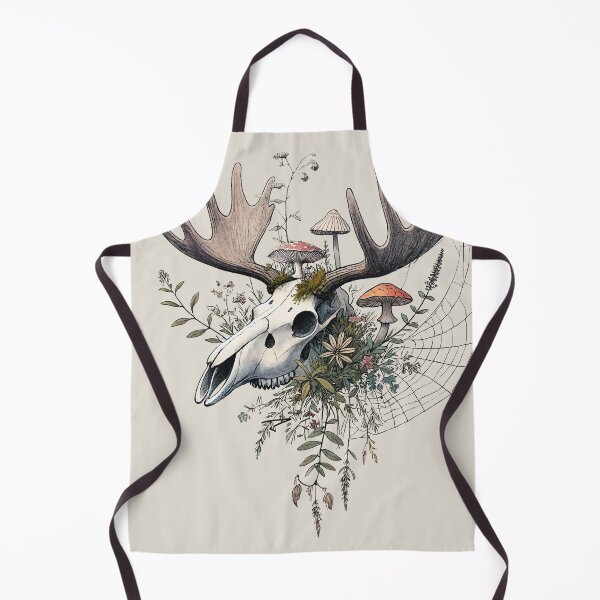 Item preview, Antler Alchemy – Botanical Moose Skull with Mushrooms and Web designed and sold by Victor Shadehorn.