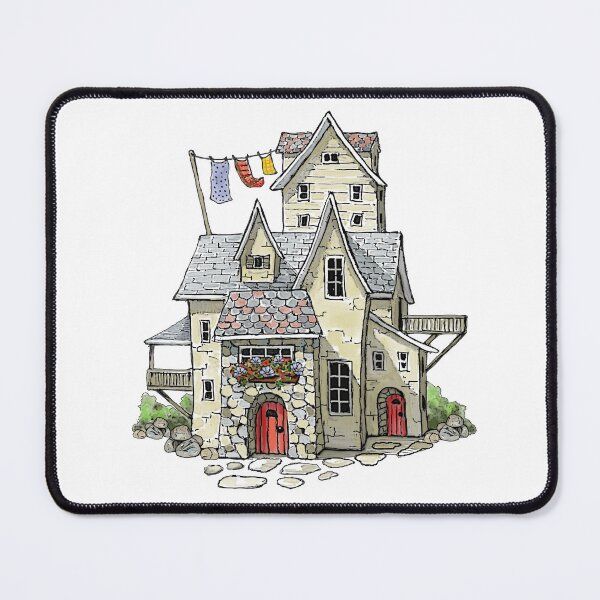 Item preview, Fantasy House with Line of Laundry, Wonky Building Illustration designed and sold by JoyfulWhimsy.