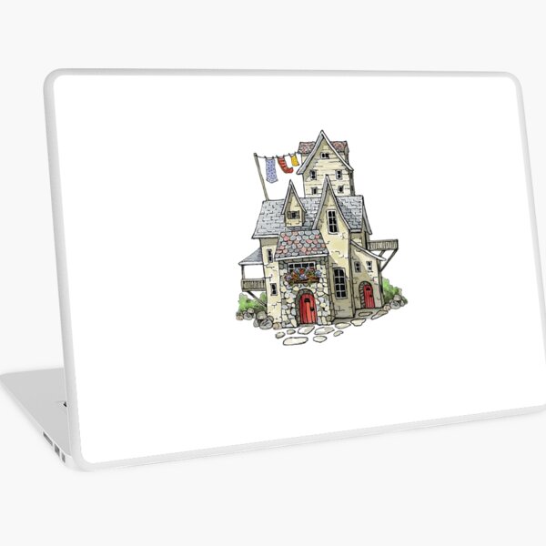 Item preview, Fantasy House with Line of Laundry, Wonky Building Illustration designed and sold by JoyfulWhimsy.