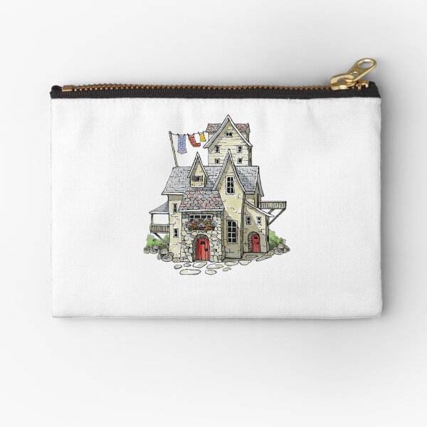 Item preview, Fantasy House with Line of Laundry, Wonky Building Illustration designed and sold by JoyfulWhimsy.
