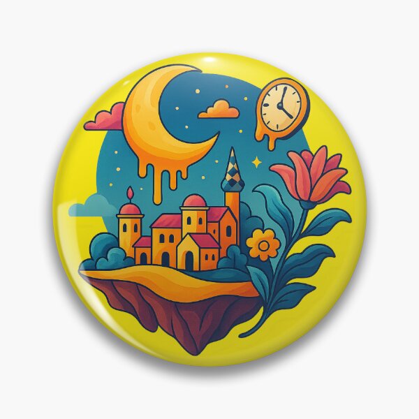 Item preview, "Surreal Floating Island - Dreamscape Sticker with Melting Moon & Flowers" designed and sold by GraciesDigital.