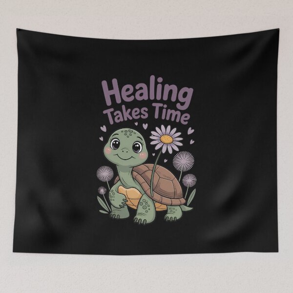 Item preview, Healing Takes Time – Cute Turtle with Flowers and Gentle Self-Care Quote designed and sold by ArtFeverShop.