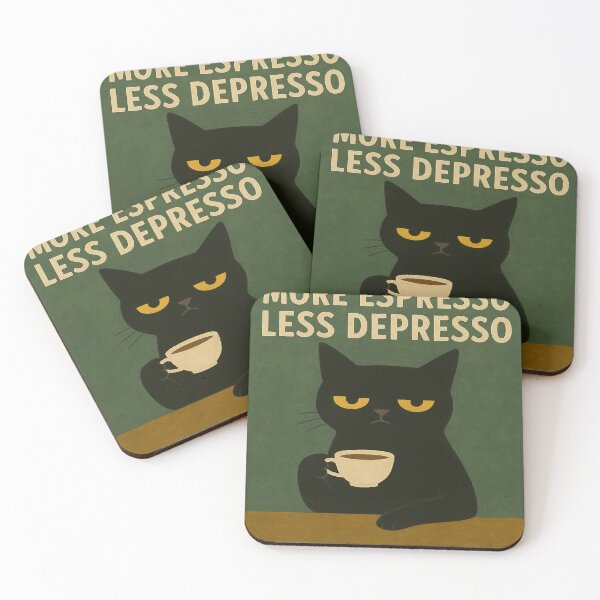 Item preview, More Espresso Less Depresso – Funny Black Cat Coffee Design designed and sold by SupplyCode.