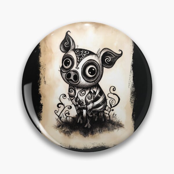 Aperçu de l'œuvre Cochon tourbillonnant gothique – Illustration d'animal de ferme fantastique aux grands yeux créée et vendue par Spaabus.