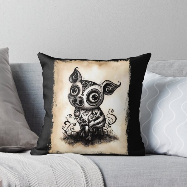 Artikelvorschau, Gothic Swirl Pig – Fantasy Farm Animal Illustration mit großen Augen entworfen und verkauft von Spaabus.