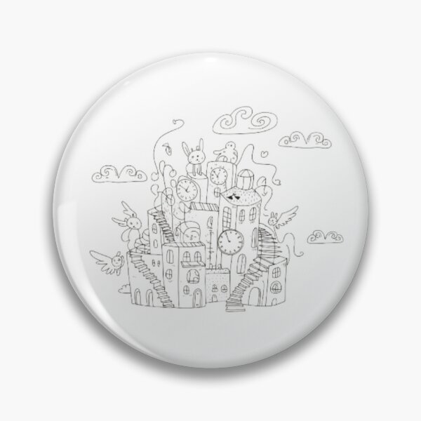 Item preview, Surreal Doodle Dreamscape – Whimsical Clock Tower City Line Art designed and sold by GemBob Creations.