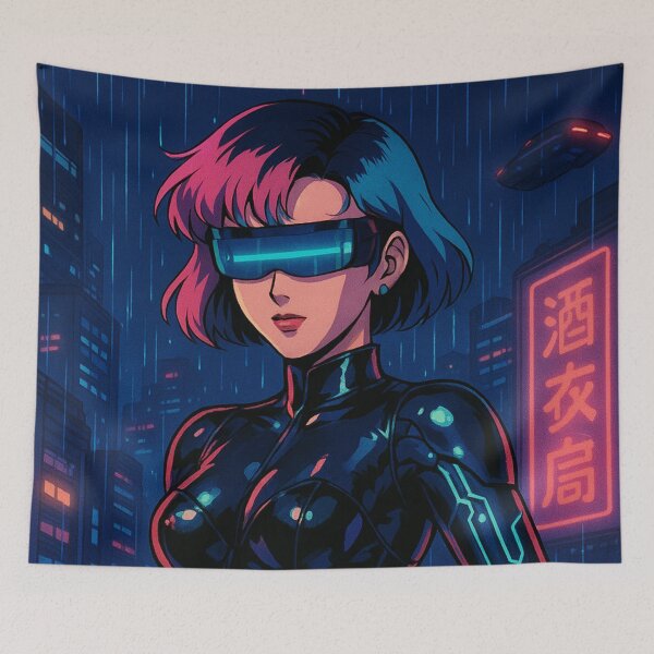 Item preview, Cyberpunk Elegance Under Neon Rain designed and sold by JonelleTshirts.