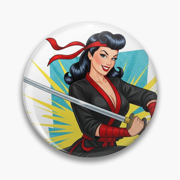 Item preview, Ninja Fighter Pin-Up Charm designed and sold by JonelleTshirts.