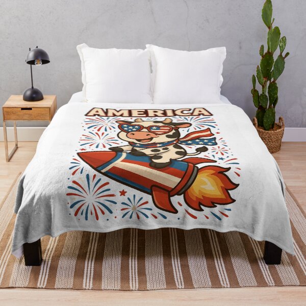 Item preview, Patriotic Cow Cartoon on Rocket 4th of July USA Animal Art designed and sold by Imaginarium Design.