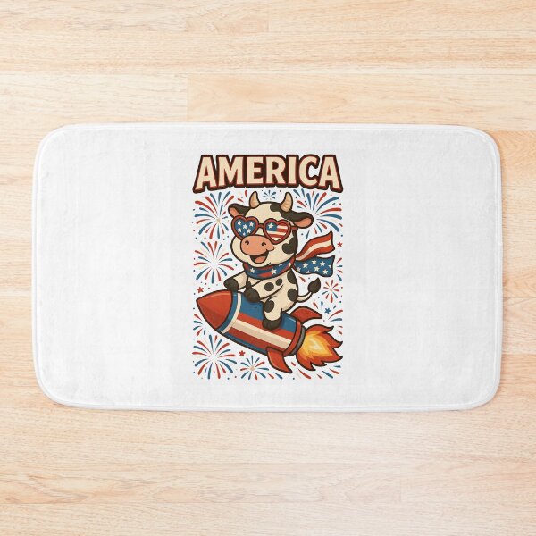 Item preview, Patriotic Cow Cartoon on Rocket 4th of July USA Animal Art designed and sold by Imaginarium Design.