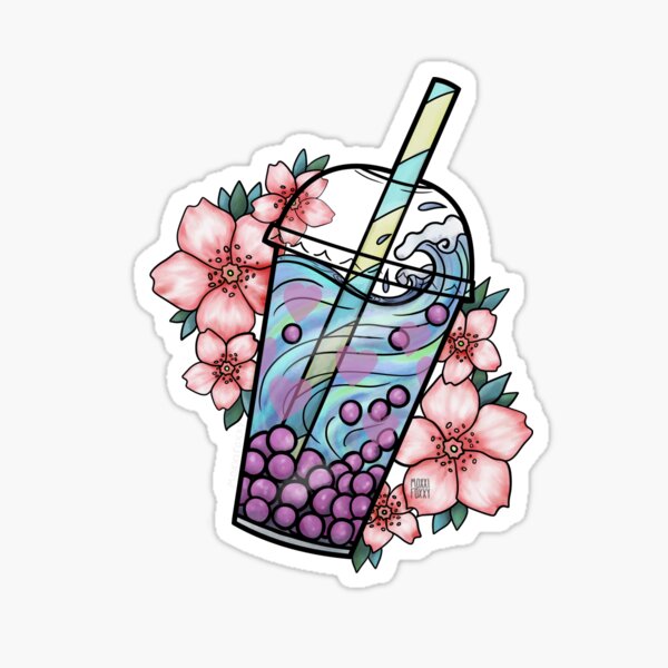 Boba Tea and Flowers Sticker