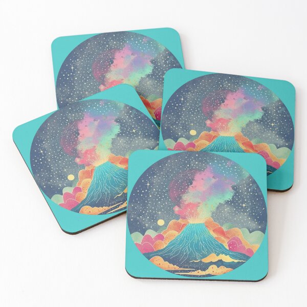 Item preview, Retro Celestial Volcano Circle Art – Soft Pastel Landscape Illustration designed and sold by Dream Circuit .