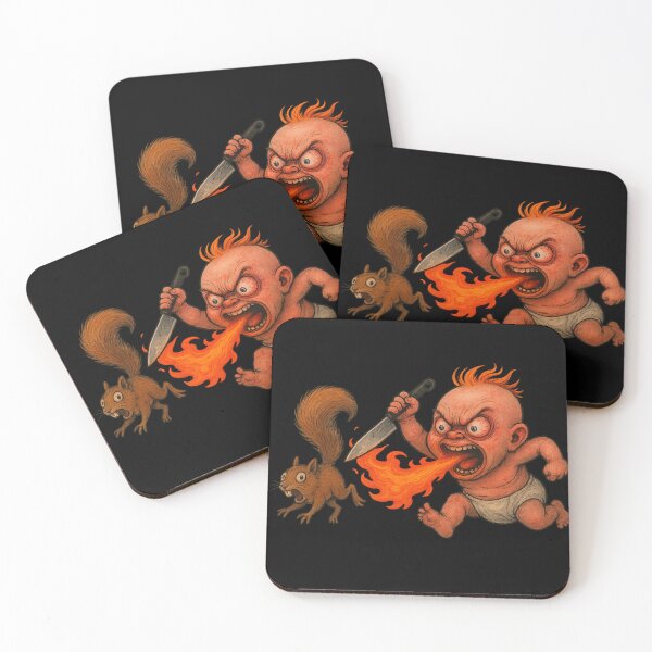 Item preview, “Tiny Terror: Fire-Breathing Baby vs. Squirrel” designed and sold by TrashCultSupply.