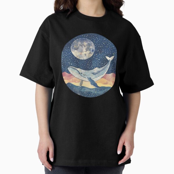 Celestial Whale – Dreamy Ocean Night Circular Art in Soft Pastel Oversized T-Shirt