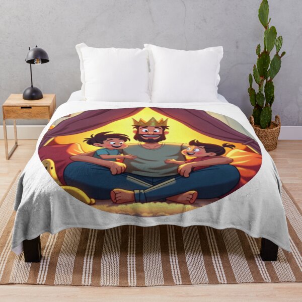 Item preview, Couch Fort King – Cartoon Dad & Kids in Cozy Blanket Fort designed and sold by ebocraft.