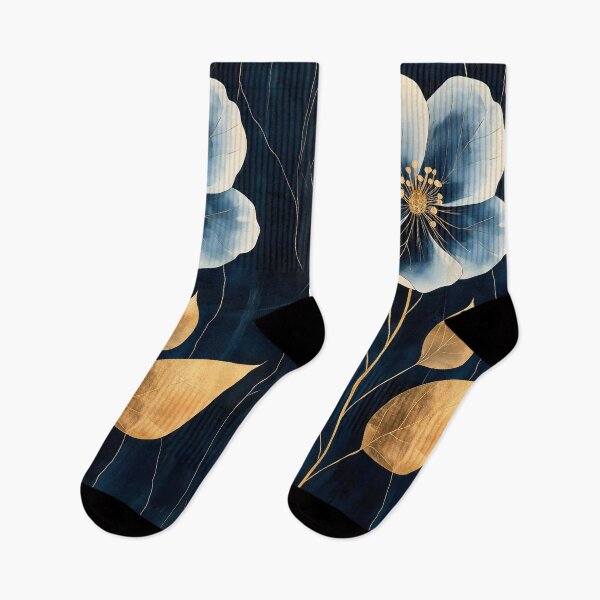 Item preview, Japanese Landscape Minimal Blue And Gold Flower Design With Elegant Midnight Contrast designed and sold by gamalruginaq.