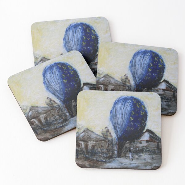 blue tree yellow flowers Coasters (Set of 4)