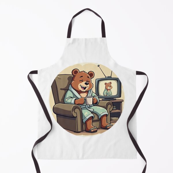 Item preview, Cartoon Bear Watching TV in Robe – Cozy Living Room Art designed and sold by ebocraft.
