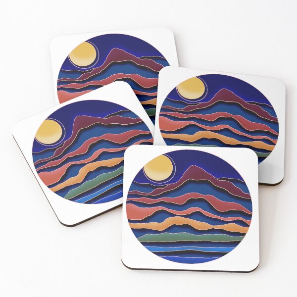 Item preview, Round abstract mountain sunset with full moon designed and sold by DaveDanchuk.
