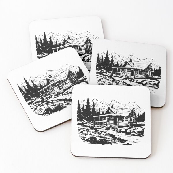 Item preview, Rustic Log Cabin Woodland Retreat House Mountain Lake designed and sold by inkoutninja.