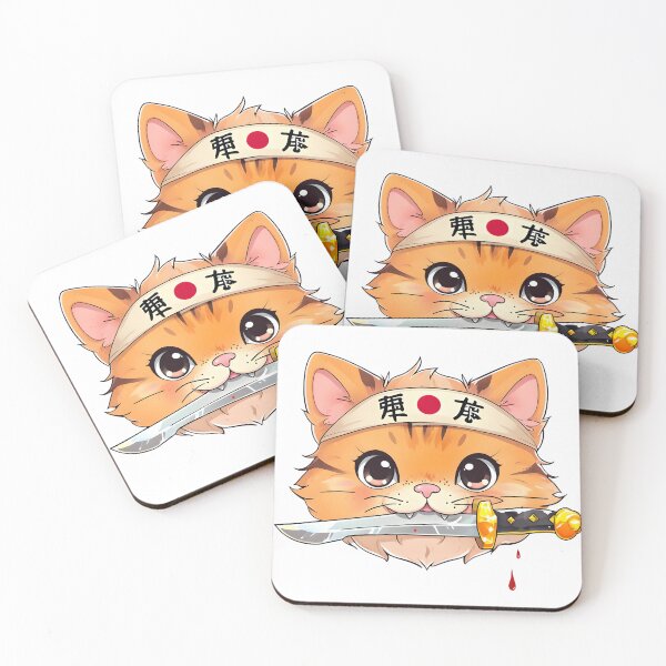Item preview, Orange Tabby Kawaii Sushi Cat with Katana, Cute Japanese Anime Samurai Cat Cartoon Illustration designed and sold by BlushingCreatives.