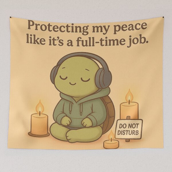 Item preview, Protecting My Peace Like It’s a Full-Time Job – Cozy Turtle Quote Sticker designed and sold by Neovibe Print.