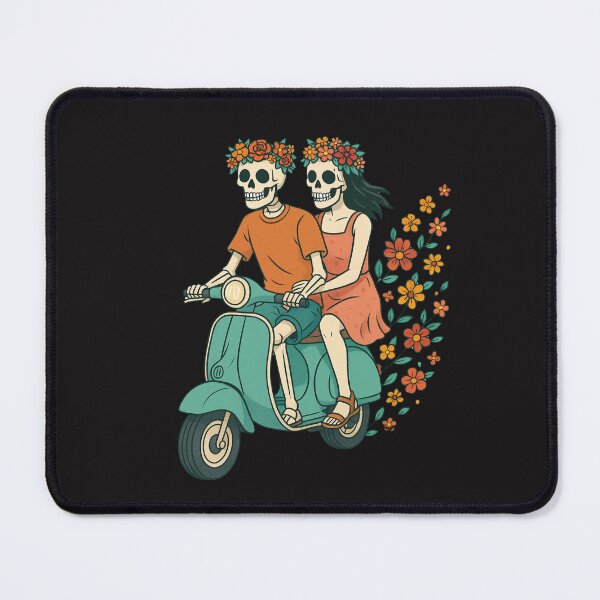 Item preview, Skeleton Couple on Scooter with Floral Trails – Cute Gothic Romance Design designed and sold by ColorSplash123.