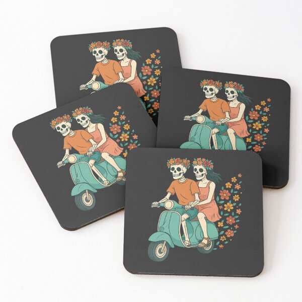 Item preview, Skeleton Couple on Scooter with Floral Trails – Cute Gothic Romance Design designed and sold by ColorSplash123.
