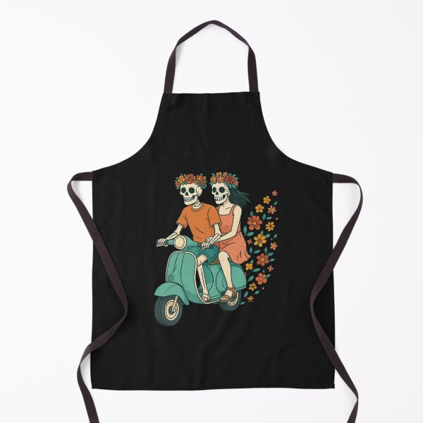 Item preview, Skeleton Couple on Scooter with Floral Trails – Cute Gothic Romance Design designed and sold by ColorSplash123.