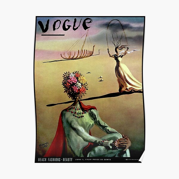 VOGUE : Vintage 1939 Dali Flower Head Lady Advertising Print Poster