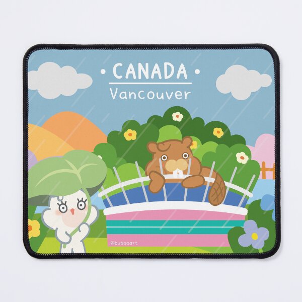 Item preview, Canada Travel Art Print – Cute Beaver & Rabbit in Rainy Vancouver BC Place designed and sold by BuBooArt.