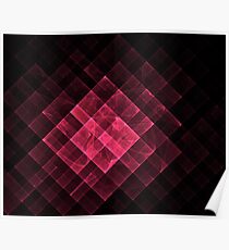 Red geometric fractal with many squares. Poster