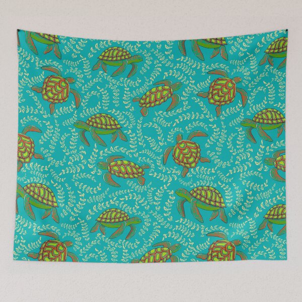 Item preview, Turtles and algae on a turquoise background. designed and sold by Skaska.