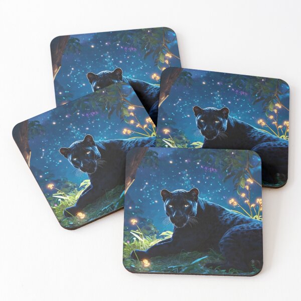Item preview, Arte de estilo Pixar de una pantera negra acostada en un bosque por la noche rodeada de flores brillantes. designed and sold by optimusprime39.