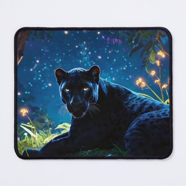 Item preview,  pixar style art of a black panther lying down in a forest at night surrounded by glowing flowers designed and sold by optimusprime39.