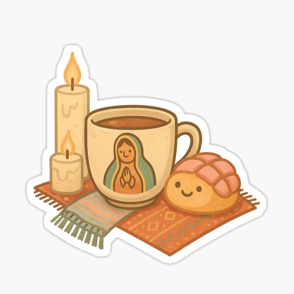 Vista previa del artículo con la obra «Taza Virgen Con Velas, Cafecito, y Conchita», diseñado y vendido por Cafe-con-Pan.