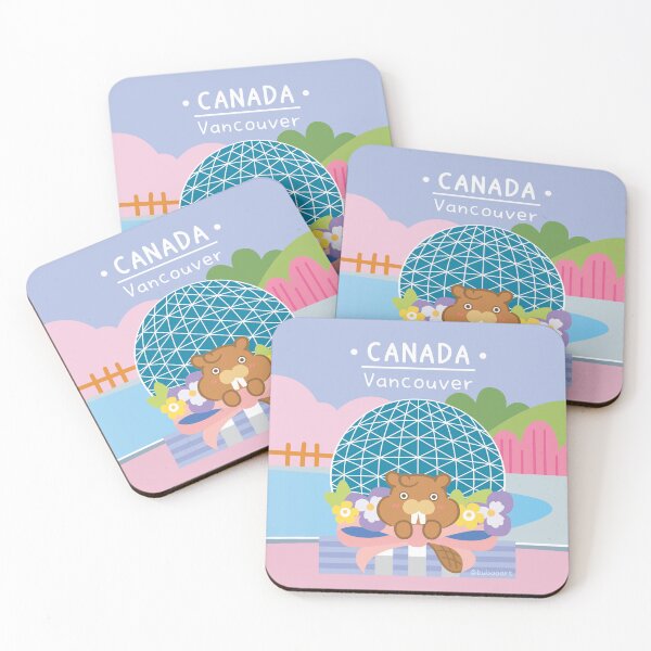 Item preview, Canada Travel Art Print – Vancouver Scenies World with Cute Cartoon Beaver & Rabbit designed and sold by BuBooArt.