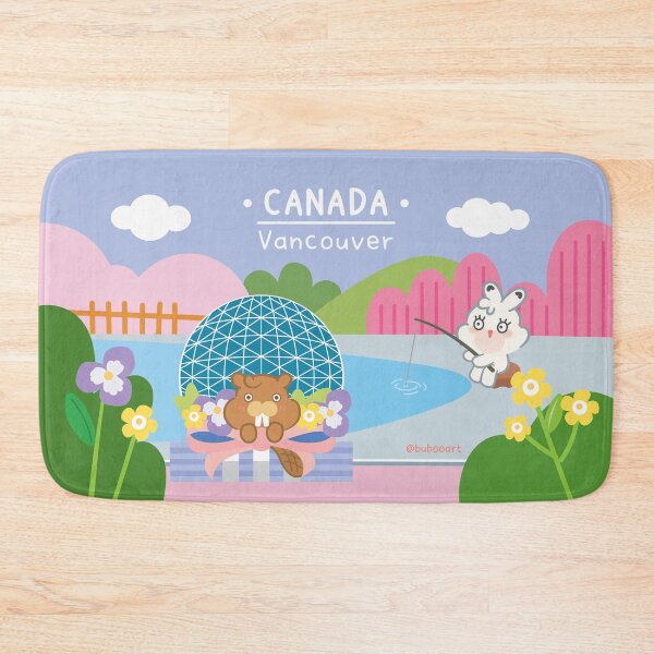 Item preview, Canada Travel Art Print – Vancouver Scenies World with Cute Cartoon Beaver & Rabbit designed and sold by BuBooArt.
