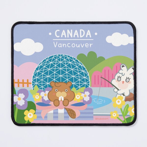 Item preview, Canada Travel Art Print – Vancouver Scenies World with Cute Cartoon Beaver & Rabbit designed and sold by BuBooArt.