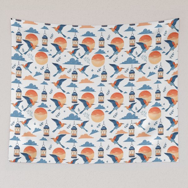 Item preview, Seamless Exotic Bird Pattern with Sunset and Clouds designed and sold by CreativebyTKK.