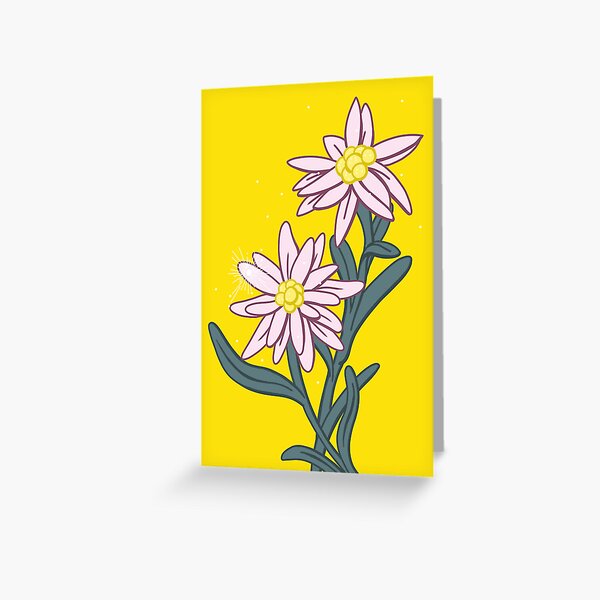 Edelweiss fleurs colorées des montagnes sur fond jaune - Allemagne Carte de vœux