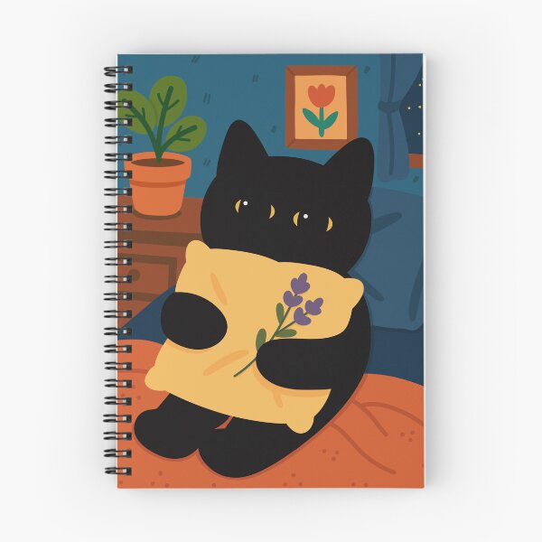 Item preview, Ilustración de un gato negro durmiendo con almohada y lavanda | Arte de sueños gatunos acogedores designed and sold by digifylab.