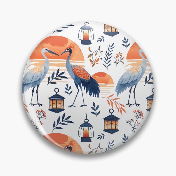 Item preview, Seamless Egret Bird Pattern with Sunset and Clouds, Elegant Bird Illustration Exotic Digital Print for Fabric, designed and sold by CreativebyTKK.