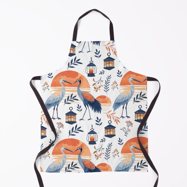 Item preview, Seamless Egret Bird Pattern with Sunset and Clouds, Elegant Bird Illustration Exotic Digital Print for Fabric, designed and sold by CreativebyTKK.