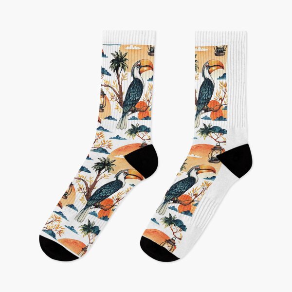 Item preview, Seamless hornbill Bird Pattern with Sunset and Clouds designed and sold by CreativebyTKK.