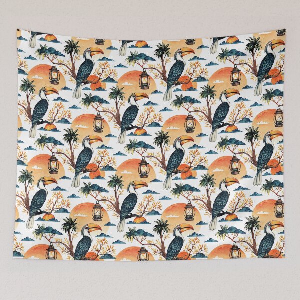 Item preview, Seamless hornbill Bird Pattern with Sunset and Clouds designed and sold by CreativebyTKK.