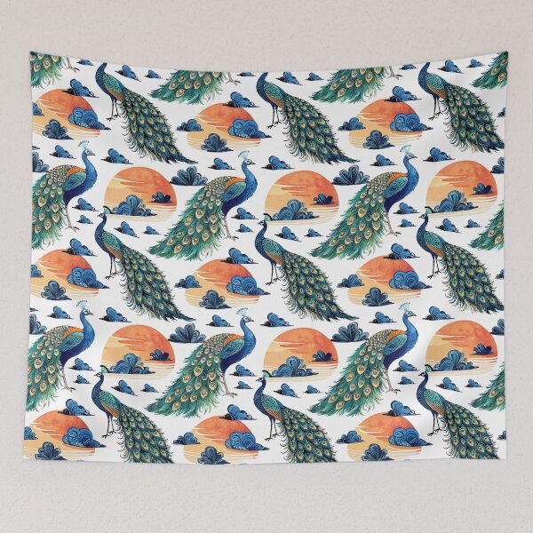 Item preview, Seamless peacock Pattern with Sunset and Clouds designed and sold by CreativebyTKK.