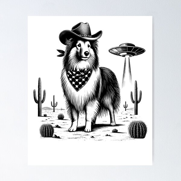 Item preview, Vintage Retro Shetland Sheepdog UFO Western Country Wild West Dog Mom Dad designed and sold by Kimberley King Art  King Art.