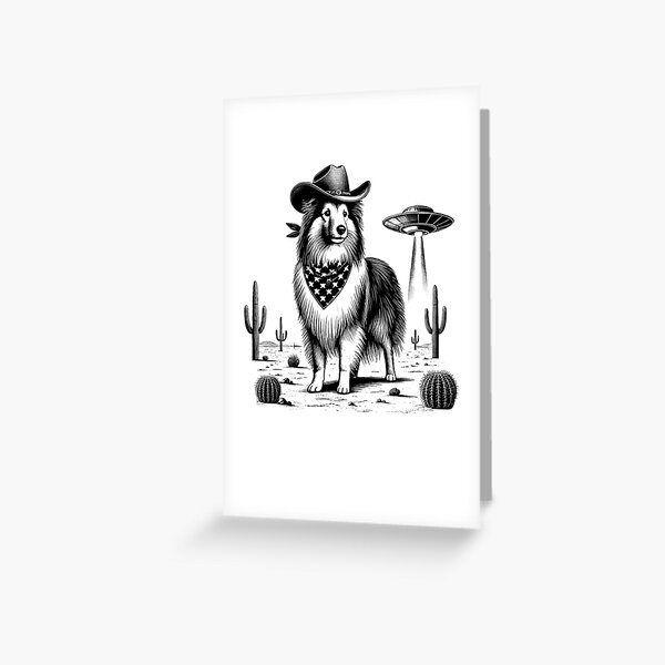 Item preview, Vintage Retro Shetland Sheepdog UFO Western Country Wild West Dog Mom Dad designed and sold by Kimberley King Art  King Art.