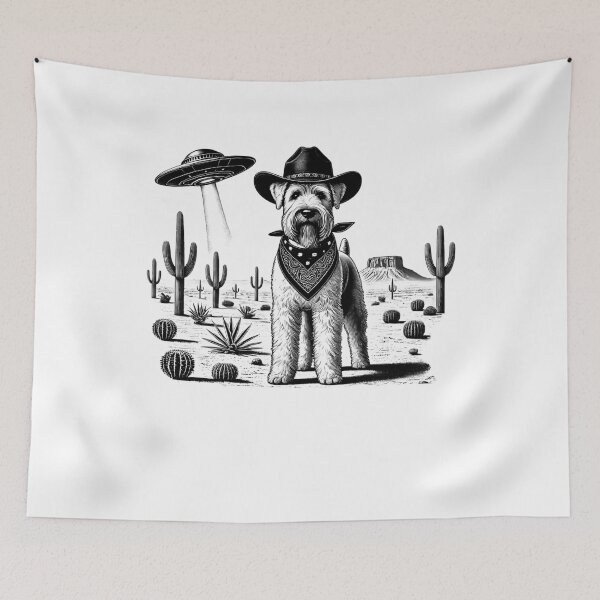 Artikelvorschau, Vintage Retro Soft Coated Wheaten Terrier UFO Western Country Wild West Hund Mama Papa entworfen und verkauft von Kimberley King Art King Art.